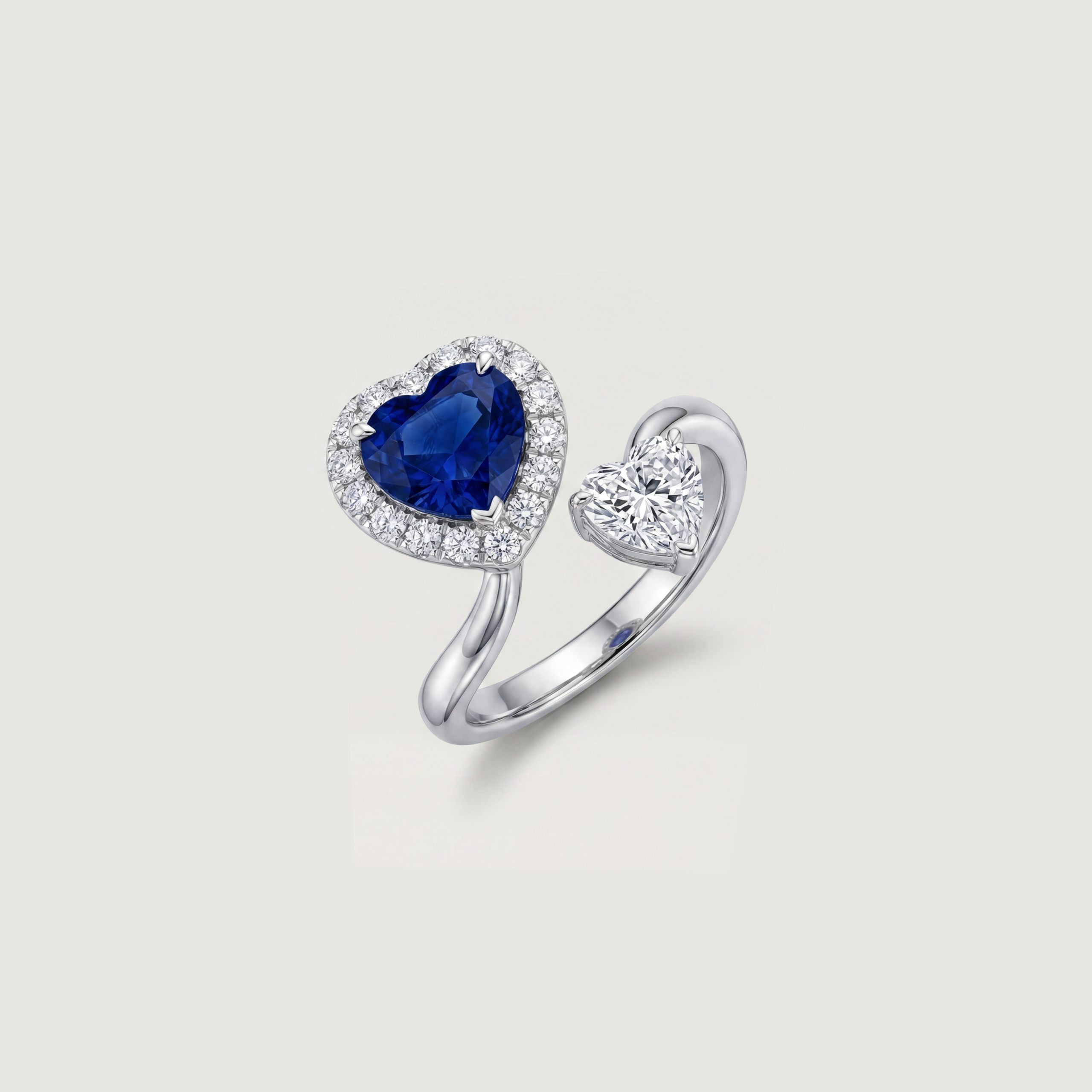 Toi et Moi Heart Sapphire and Diamond Ring