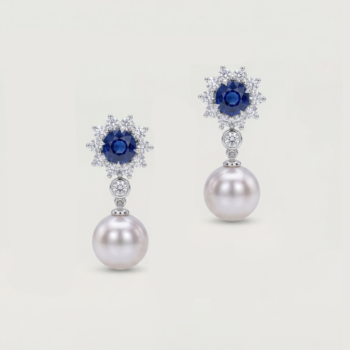 natural unheated sapphire and pearl earring