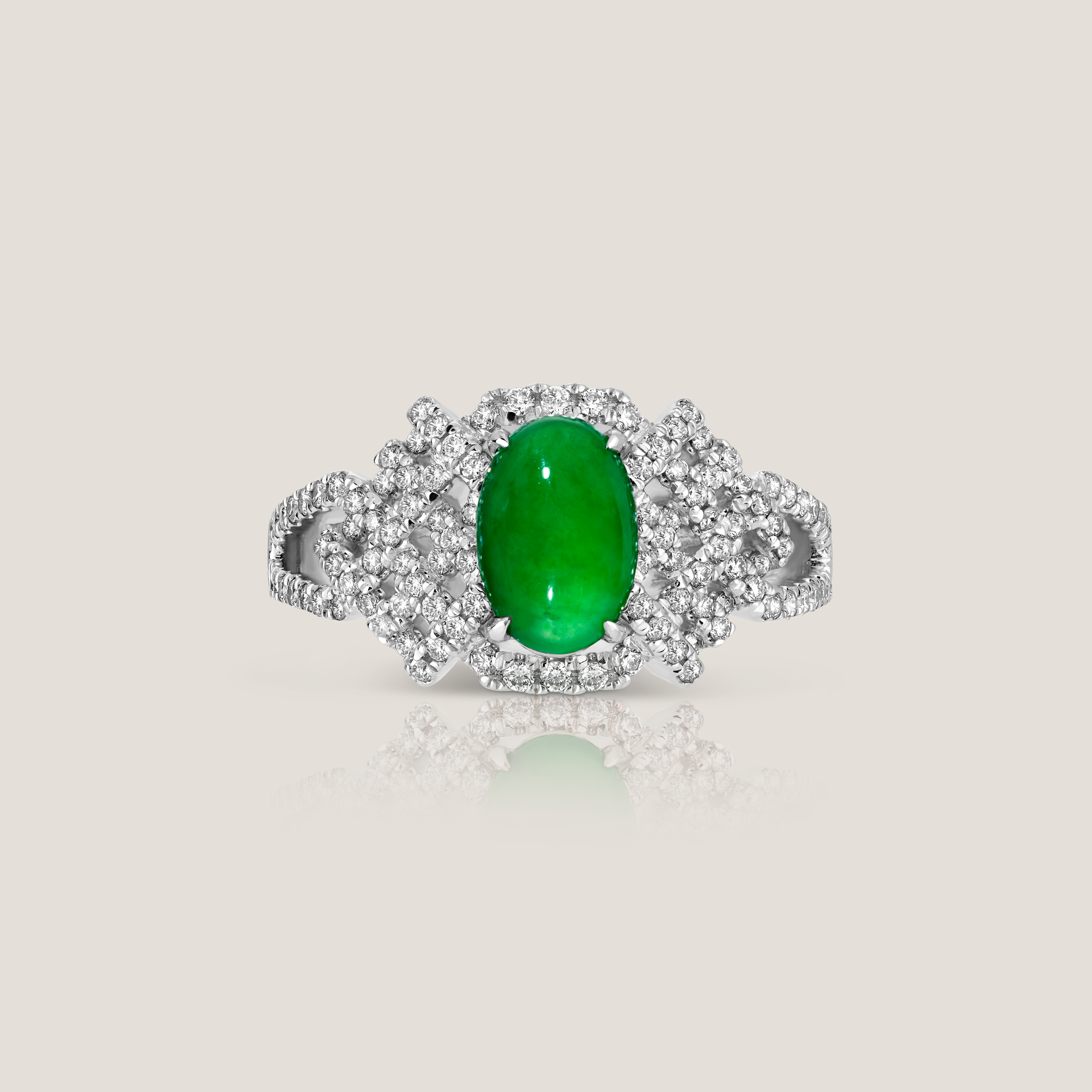 Natural Jadeite and Diamond Ring