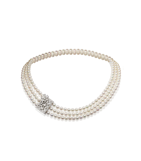 Diamond Claps 3 Rows Pearl Necklace