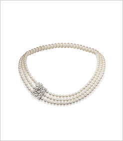 Diamond Claps 3 Rows Pearl Necklace